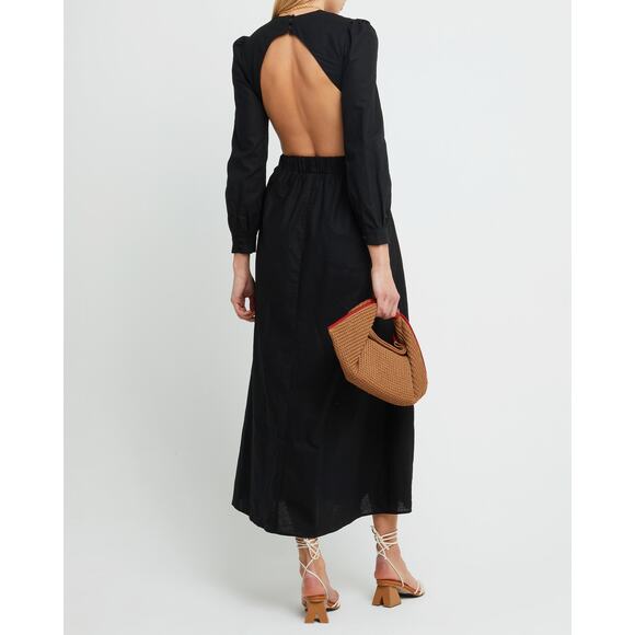 o.p.t Kimia Linen Cotton Cut Out Minimalist Black Elegant Dress Medium